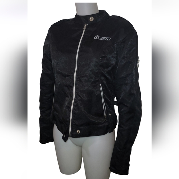 ICON HELLA Sz M Womens Motorcycle Black Jacket Textile Armor Zip Out Protective - Picture 2 of 8